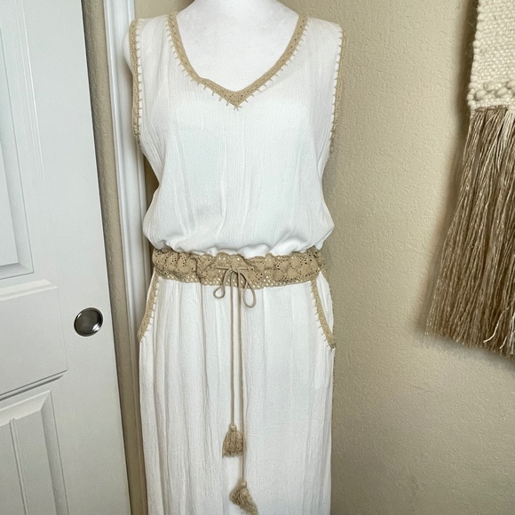 CHICO'S Crochet Detail Maxi Dress Grecian Travel Resortwear Light Flowy - Picture 3 of 6